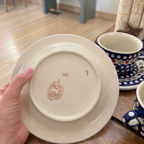 2 x Boleslawiec Polish Pottery French Onion Soup Bowls with Plates - Picture 5 of 10